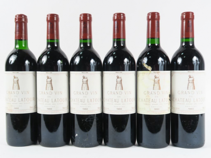 6 BOUTEILLES CHÂTEAU LATOUR 1er GCC PAUILLAC - 1990 - 1 BG/1 LB/1 CAPS