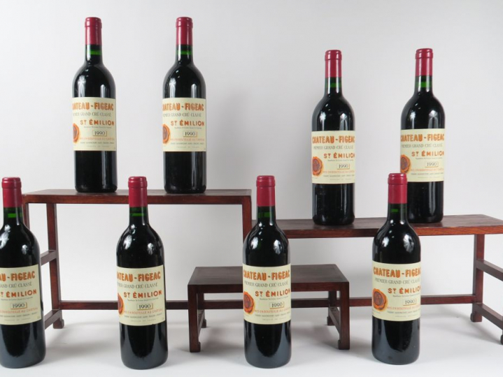 8 BOUTEILLES CHÂTEAU FIGEAC 1er GCC ST EMILION - 1990 - 1 ETLD
