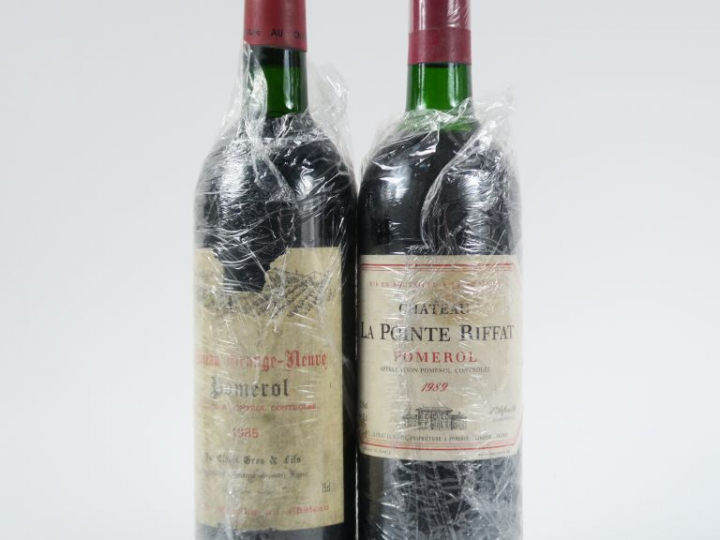 2 BOUTEILLES POMEROL : 1 CHÂTEAU LA POINTE RIFFAT 1989 LB - 1 CHÂTEAU 