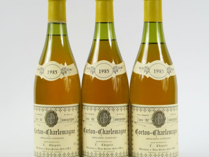 3 BOUTEILLES CORTON CHARLEMAGNE GC DOMAINE LOUIS CHAPUIS - 1985