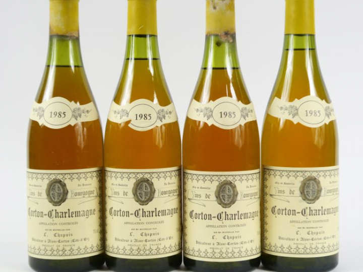 4 BOUTEILLES CORTON CHARLEMAGNE GC DOMAINE LOUIS CHAPUIS - 1985 - CAPS