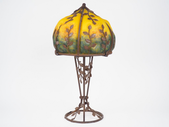 Lampe de style Art Déco en verre soufflé jaune, orangé et vert, piétem