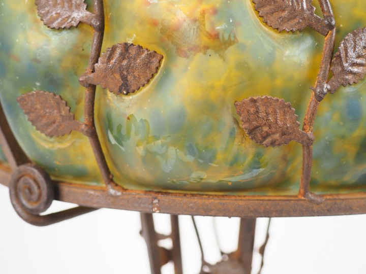 Lampe de style Art Déco en verre soufflé jaune, orangé et vert, piétem