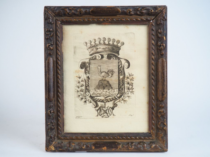 JEANJEAN. "Blason de Daniel Jean Gallo". Gravure XVIIIème signée en ba