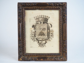 Vente aux enchères JEANJEAN. "Blason de Daniel Jean Gallo". Gravure XVIIIème signée en ba