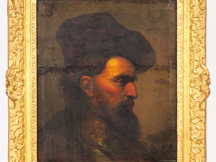 DIETRICH (entourage de). "Profil d'homme en armure". Huile sur sur pan