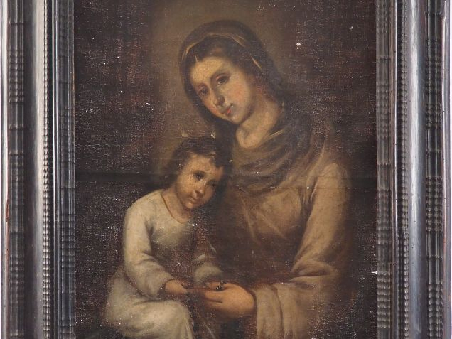 Ecole française XVIIIème. "Vierge à l'enfant". Huile sur toile dans so