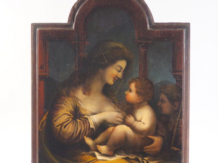 Ecole française fin XVIIIème - début XIXème. "Vierge à l'enfant". Huil