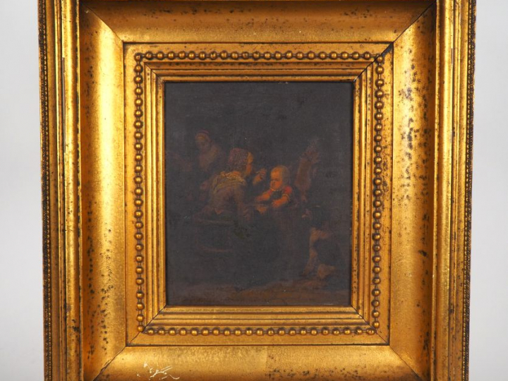 Ecole du Nord début XIXème. "Mère nourissant son enfant". Huile sur pa