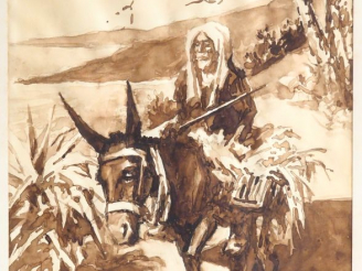 Vente aux enchères Arthur FOÄCHE. "Viel arabe sur son âne". Lavis, signé en bas à droite.