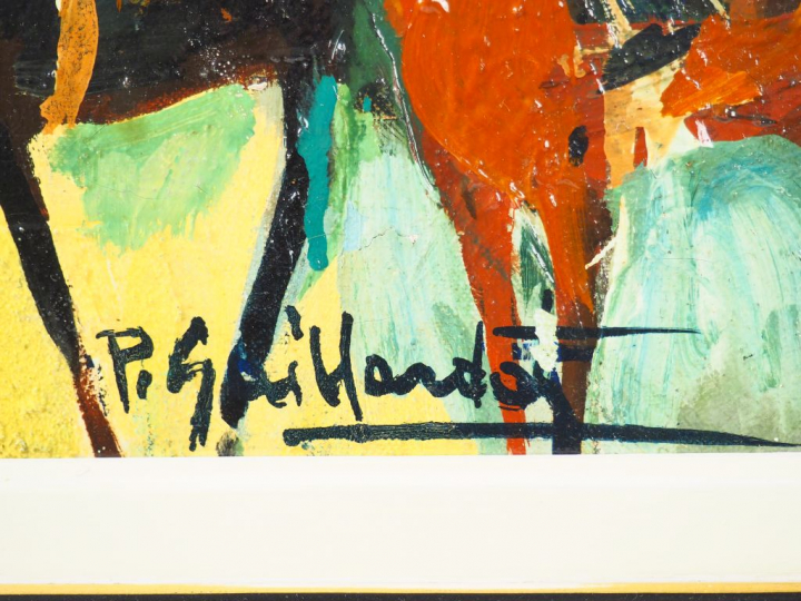 Pierre GAILLARDOT.  "Course de chevaux". Huile sur toile, signée en ba