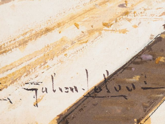 Eugène GALIEN-LALOUE. "Quai Voltaire". Aquarelle gouachée sur papier, 