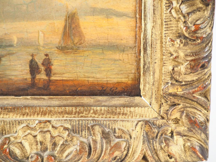 Henriette GUDIN. "marine". Huile sur panneau, signée en bas à droite. 