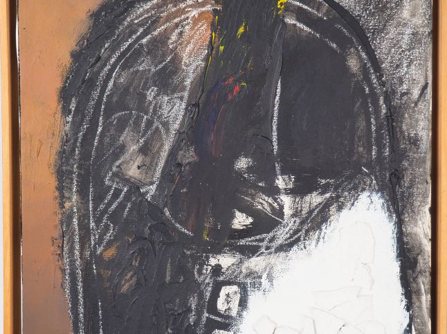 Josep GUINOVART. "Blanc i cap". Technique mixte sur toile, signée et d