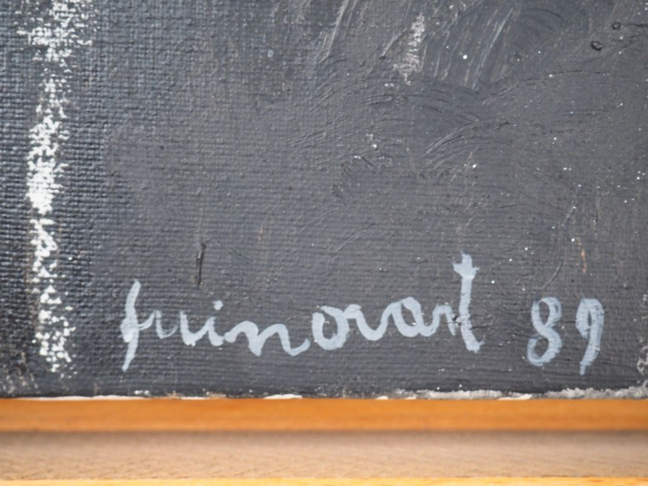 Josep GUINOVART. "Blanc i cap". Technique mixte sur toile, signée et d