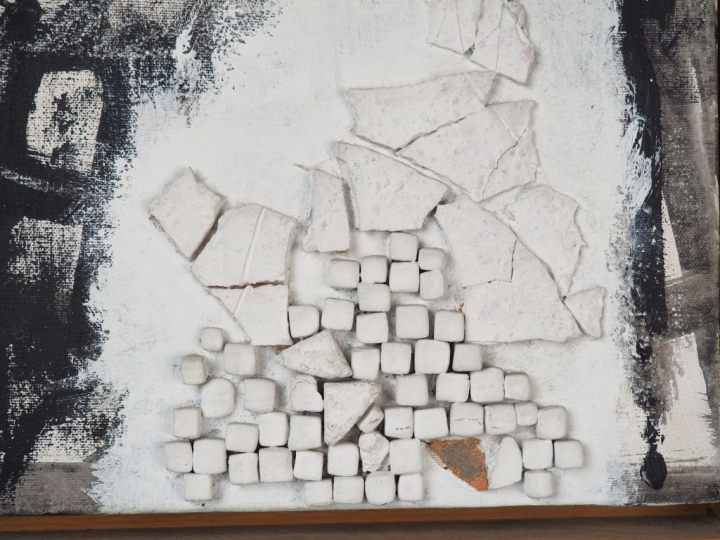 Josep GUINOVART. "Blanc i cap". Technique mixte sur toile, signée et d