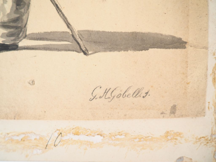 G. H. GÖBELL. "Portrait de paysan". Dessin au lavis, signé en bas à dr
