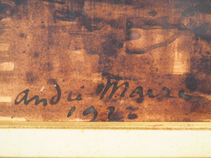 André MAIRE. "Gondoles à Venise". Lavis sur papier signé et daté en ba