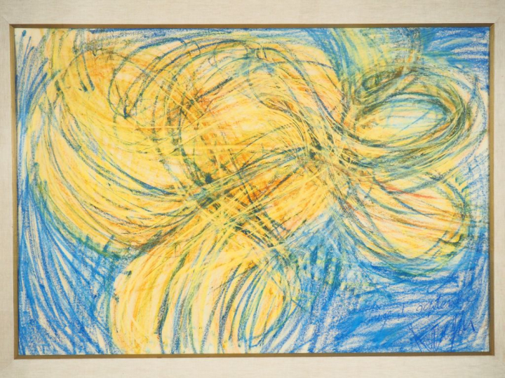 Jean MESSAGIER. "Siège de Septembre". Crayon gras de couleur sur papie