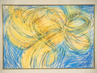Vente aux enchères Jean MESSAGIER. "Siège de Septembre". Crayon gras de couleur sur papie