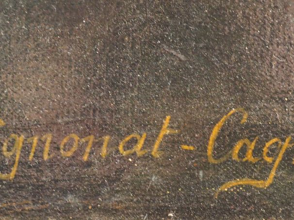 MIGNONAT-CAGNIN. "Portrait d'homme au chapeau". Huile sur toile, signé