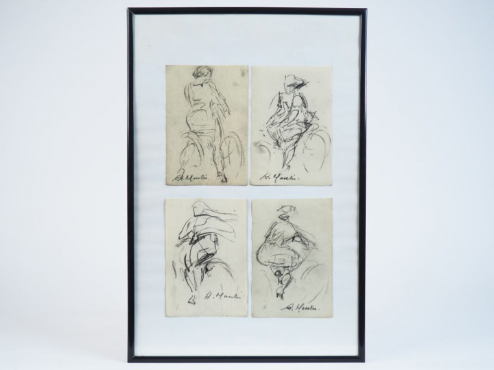 A. MOULIS. "Etudes de jeunes femmes". Dessins au crayon, signés en bas