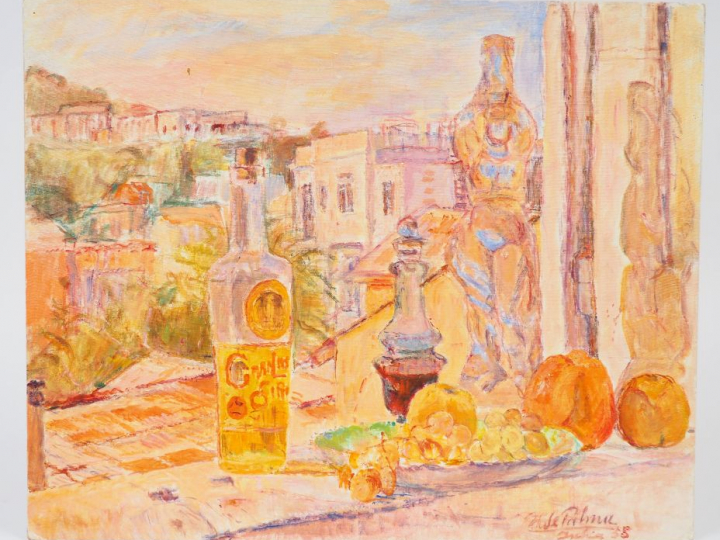 Ugo DE PALMA. "Ischia". Huile sur toile marouflée sur panneau, signée 