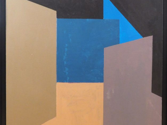 Vente aux enchères Jean ROUZAUD.  "Composition cubiste en bleu et gris". Huile sur toile,