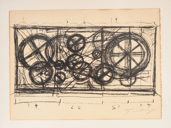 Jean TINGUELY. "Variations sur une feuille morte". Lithographie en noi