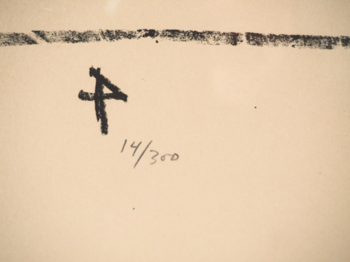 Jean TINGUELY. "Variations sur une feuille morte". Lithographie en noi