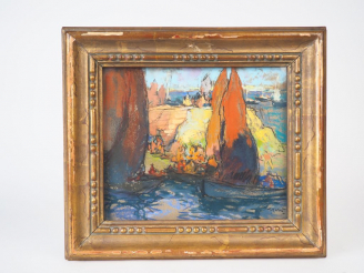 Vente aux enchères Ecole bretonne Xxème. "Marine". Pastel signé en bas à droite. Dim. 22,