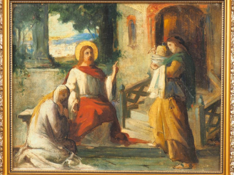 Vente aux enchères Ecole française vers 1880 "Le Christ chez Marthe et Marie" Huile sur t