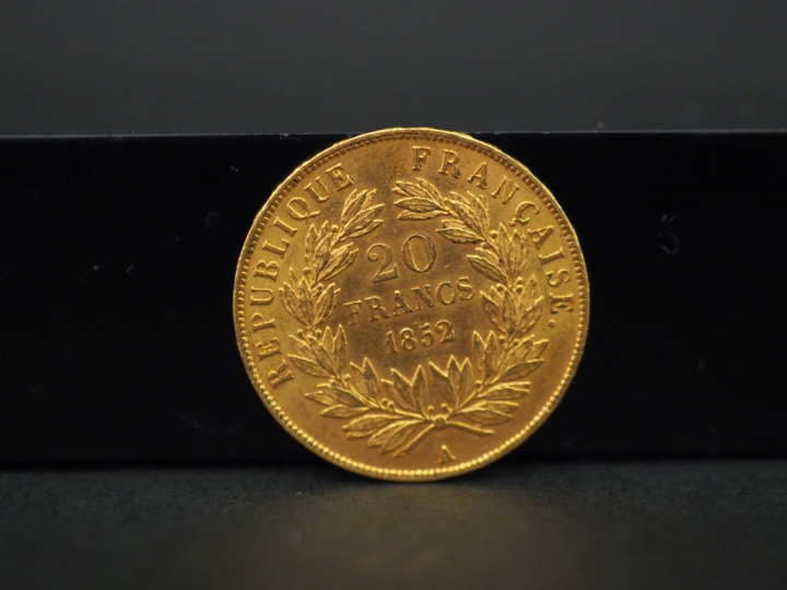 Pièce de 20 francs or, 1852-A. FRAIS ACHETEURS 5% TTC.