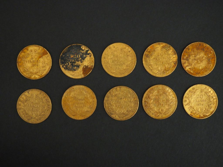 	Dix pièces de 20 francs or, 1854-A.  FRAIS ACHETEURS 5% TTC.