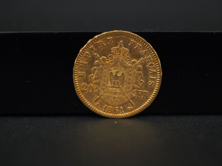 	Une pièce de 20 francs or, 1861-A. FRAIS ACHETEURS 5% TTC.