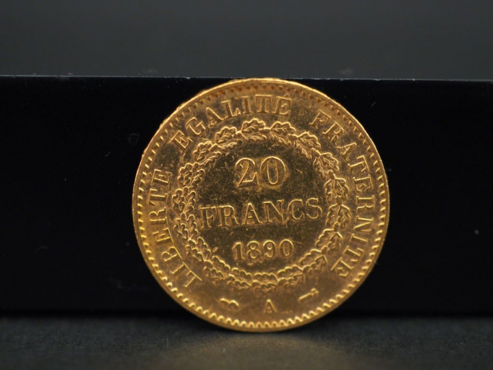 Une pièce de 20 francs or, 1890-A.  FRAIS ACHETEURS 5% TTC.