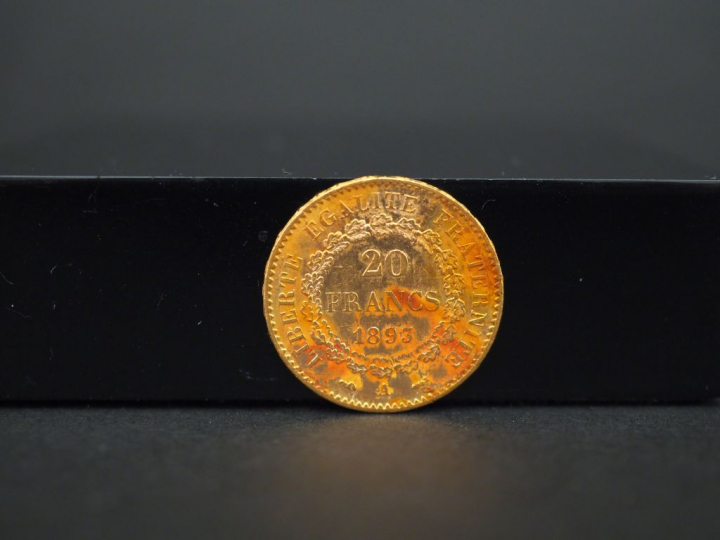 Une pièce de 20 francs or, 1893-A.  FRAIS ACHETEURS 5% TTC.
