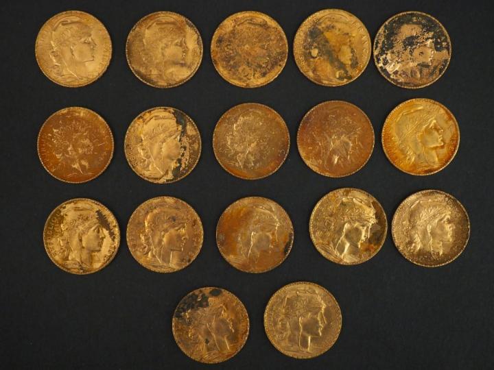 	Dix-sept pièces de 20 francs or, 1909. FRAIS ACHETEURS 5% TTC.