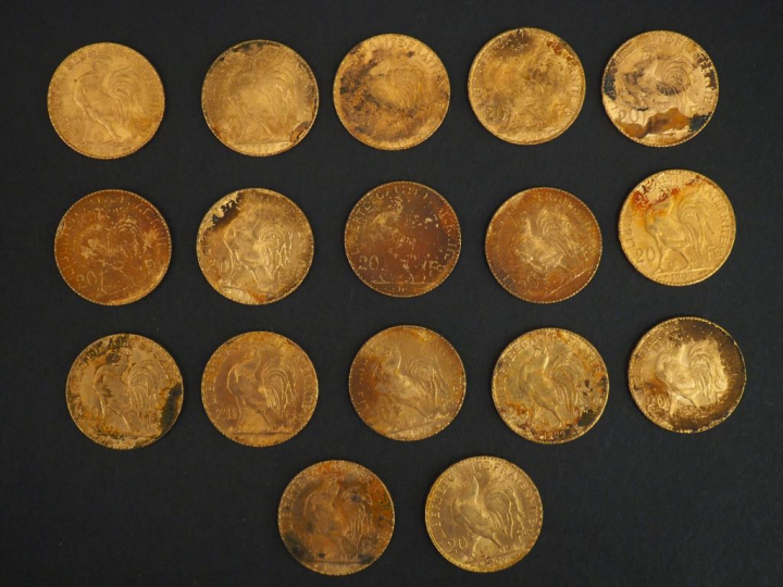 	Dix-sept pièces de 20 francs or, 1909. FRAIS ACHETEURS 5% TTC.