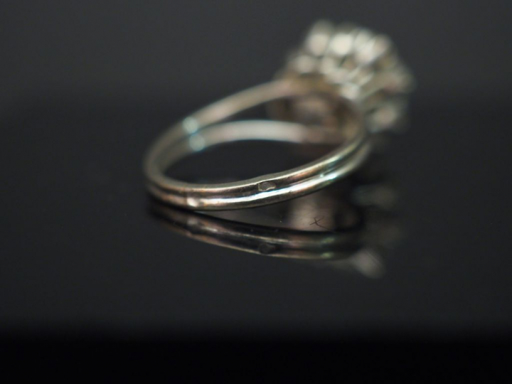 	Bague dôme en or blanc, sertie de petits diamants. TDD. 49 Poids tel.