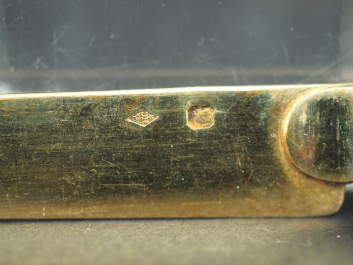 Suite de onze couteaux à fruits, lame en vermeil, poinçon au coq pour 