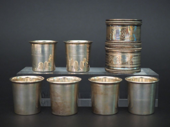 Suite de six verres à liqueur en argent, poinçon Minerve  MO : Roussel