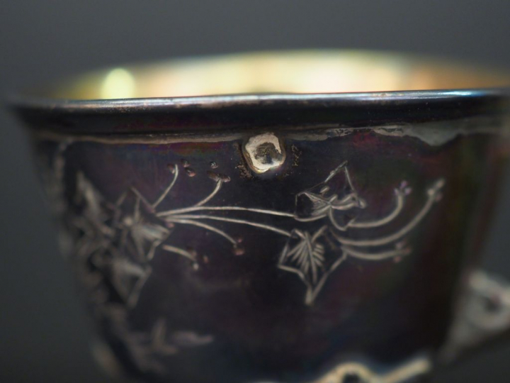 Paire de salerons doubles de style 1900 en argent et vermeil, poinçon 