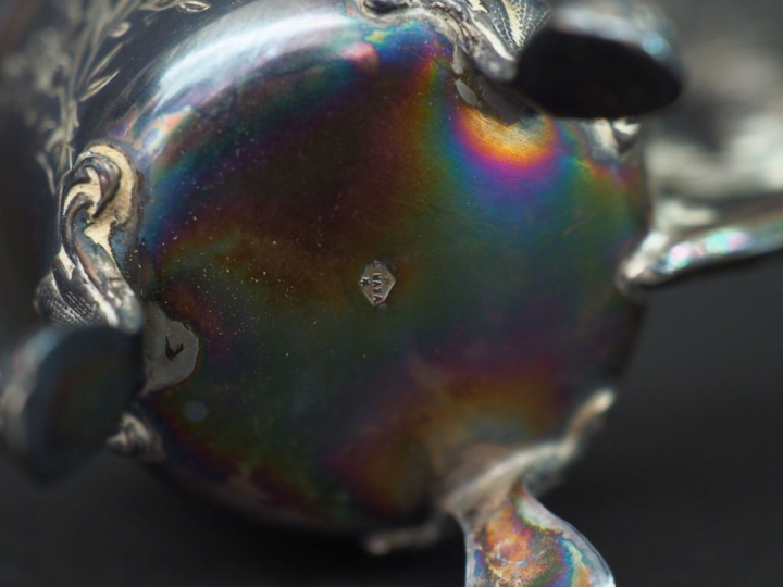 Paire de salerons doubles de style 1900 en argent et vermeil, poinçon 