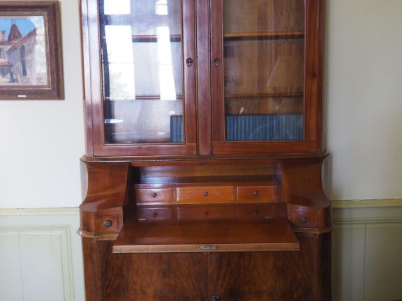 Secrétaire bibliothèque XIXème anglais en noyer et placage de noyer, o