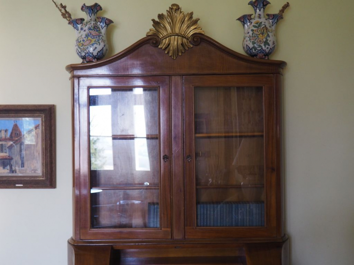 Secrétaire bibliothèque XIXème anglais en noyer et placage de noyer, o