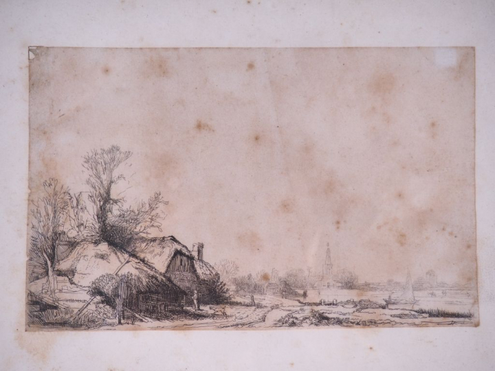 Ecole du Nord fin XIXème. "Paysage animé". Dessin. Dim. à vue : 13 x 2