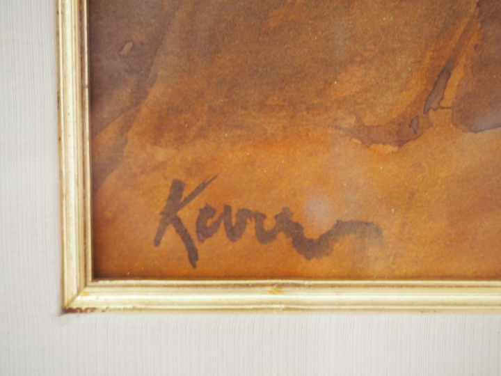 Ecole XXème.  'Jeune mère et sa petite fille'.  Aquarelle signée en ba