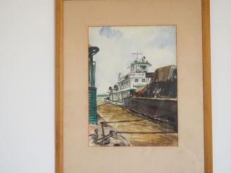 Vente aux enchères H. RICHARD.. 'remorqueur'.  Aquarelle signée en bas à droite. Dim. 39 