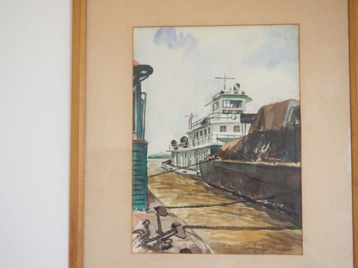 H. RICHARD.. 'remorqueur'.  Aquarelle signée en bas à droite. Dim. 39 